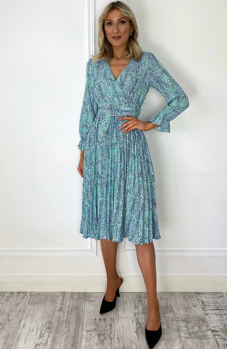 Lisa Mint Multi Print Belted Midi Dress