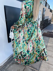 Gracie Green Multi Aztec Print Belted Midaxi Dress