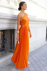 Lori Orange Pleated One Shoulder Dress