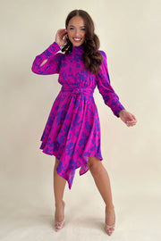 Jordan Purple Floral Long Sleeve Asymmetric Dress