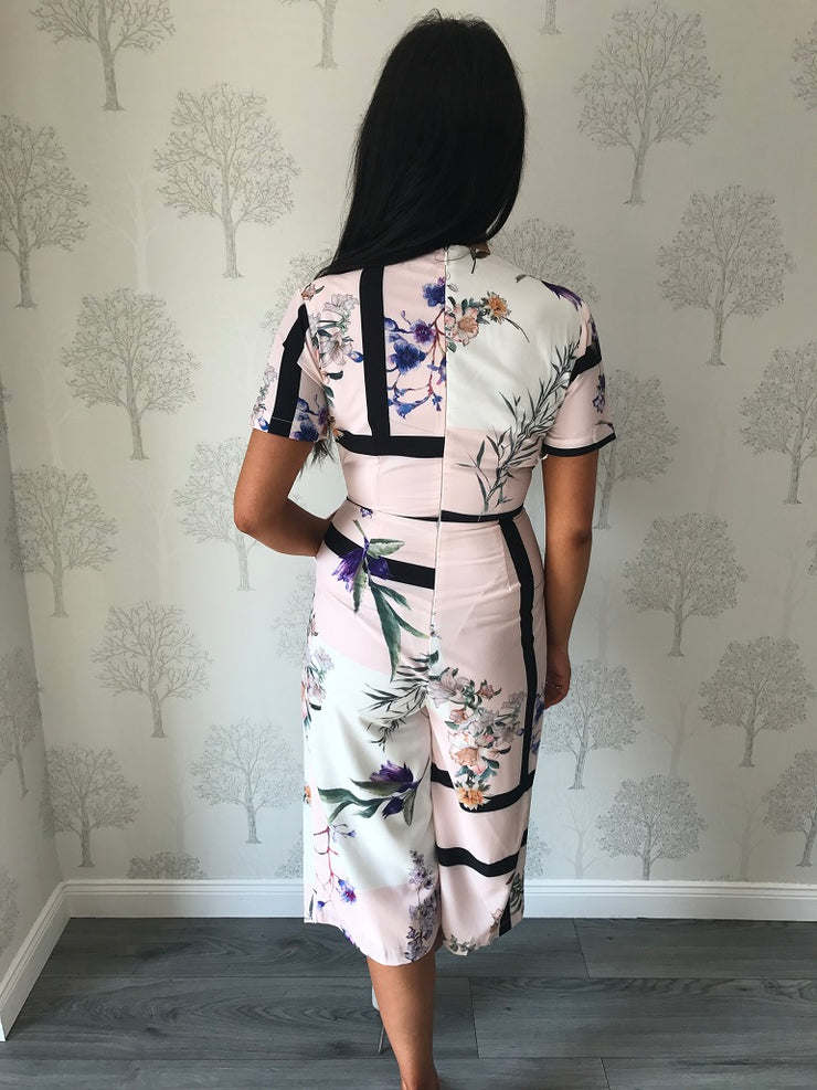 Sally Pink Floral Print Culotte Jumpsuit with Pockets