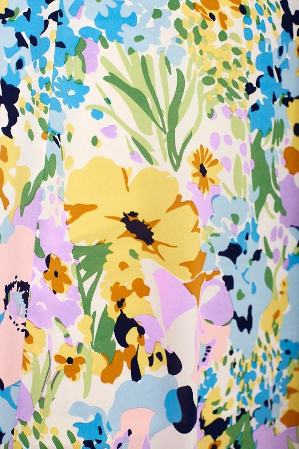 Jane Yellow Blue Multi Floral Print Midi Dress