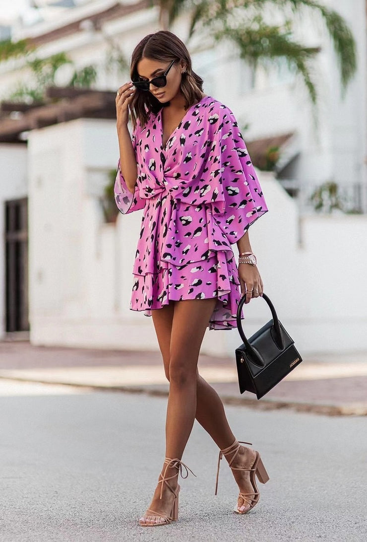 Candice Pink and Black Batwing Sleeve Dress