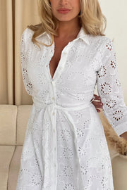 Lauren White Broidery Shirt Belted Maxi Dress